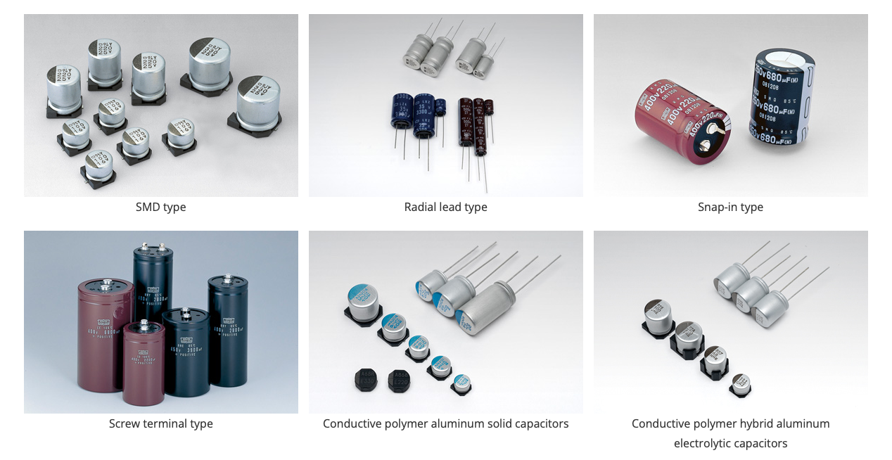 Chemi-Con product lineup &mdash; aluminum electrolytic, polymer hybrid and EDLC capacitors
