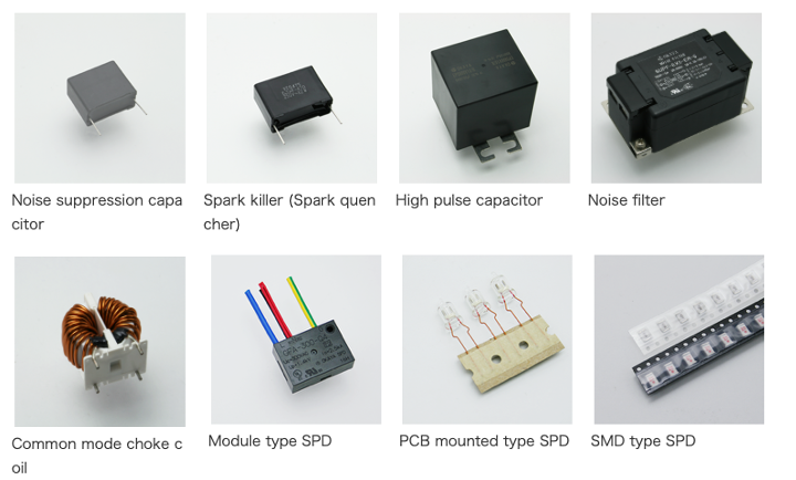 OKAYA product lineup &mdash; X2/Y2 film capacitors, surge protective devices, gas discharge tubes and varistors